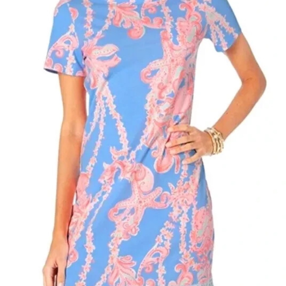 Lilly Pulitzer Declan Go With The Flow Pink and Blue T-shirt Dress  Sz Small